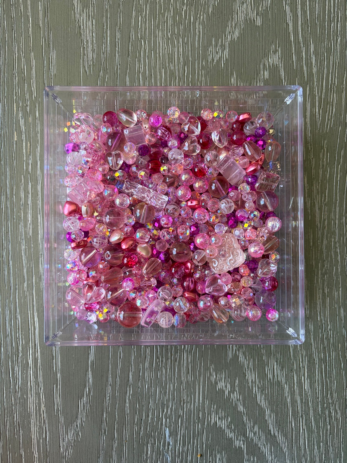 Pink Champagne Bling Bling Lux Mix pink bead assortment in clear container