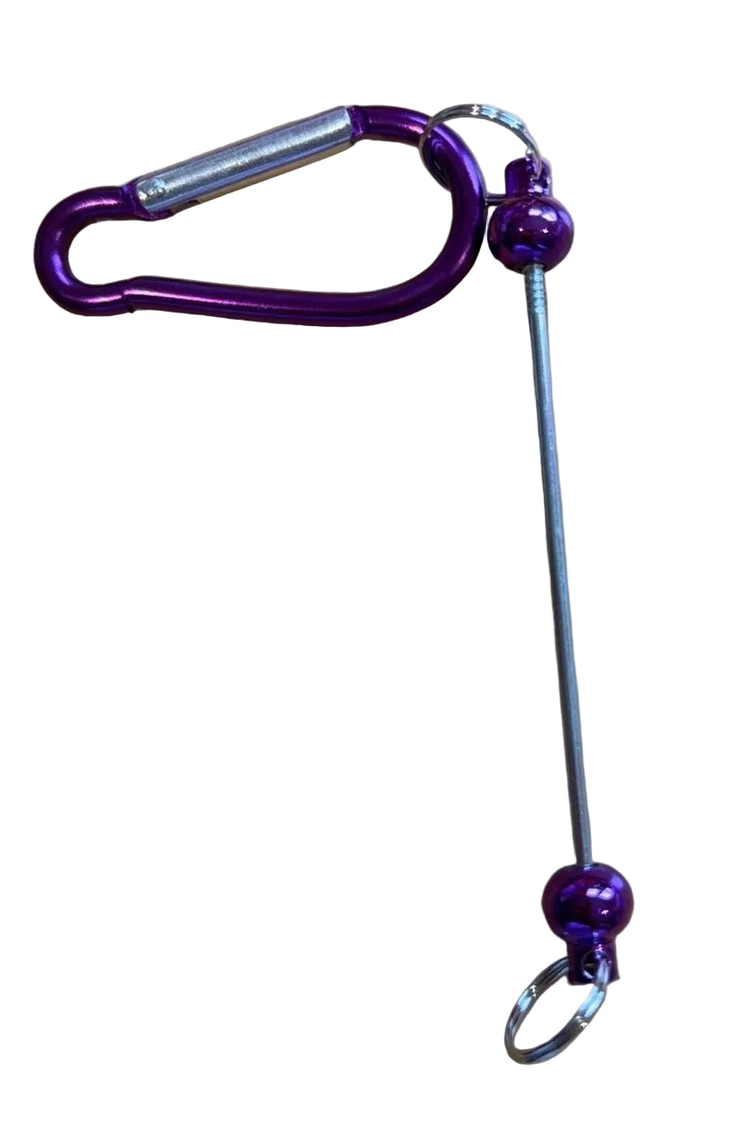 Purple outlet beadable latch-hook carabiner keychain blank with long silver-tone bead bar