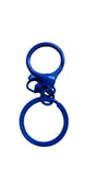 Blue outlet keychain hardware with lobster clasp, split ring, and attachment rings